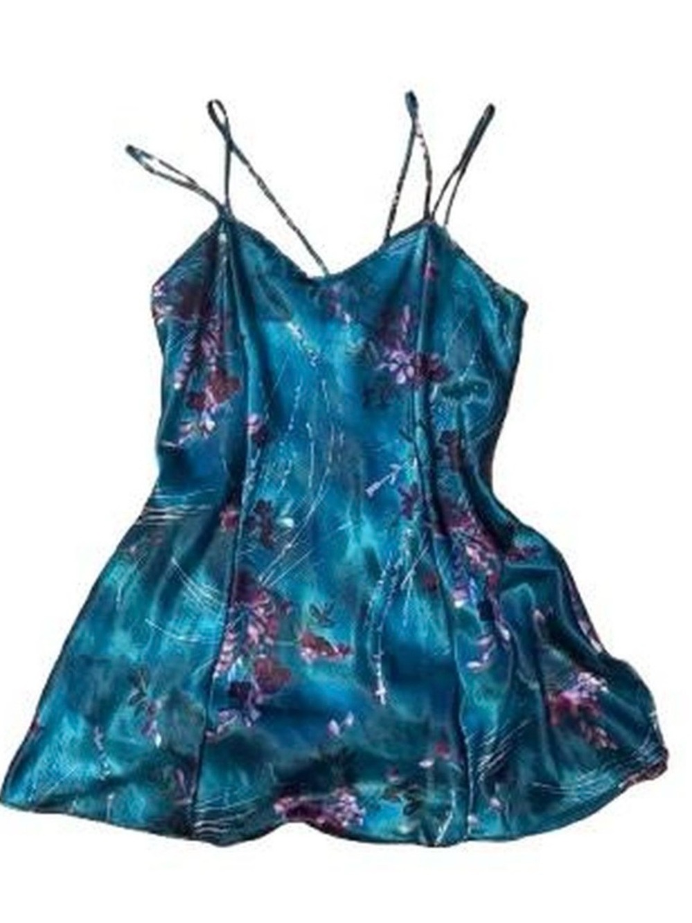 Angelique's Atelier Teal Satin Lingerie Top with Pink Label